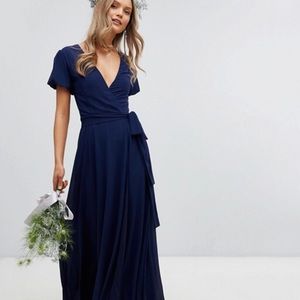 Navy blue wrap maxi dress
